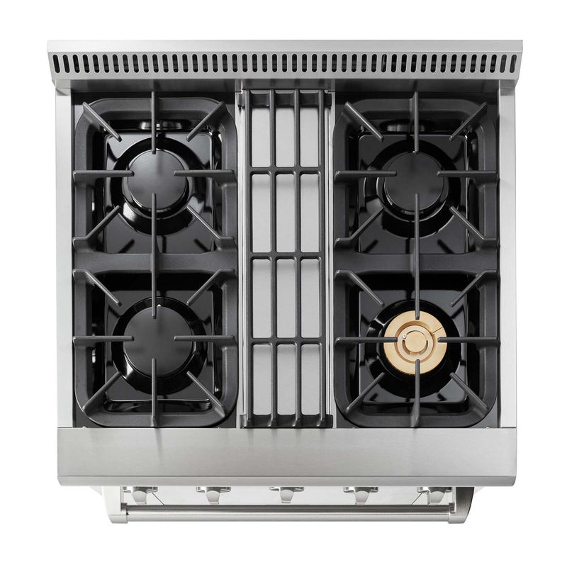 Thor Kitchen 2-Piece Pro Appliance Package - 30-Inch Dual Fuel Range & Premium Wall Mount Hood in Stainless Steel