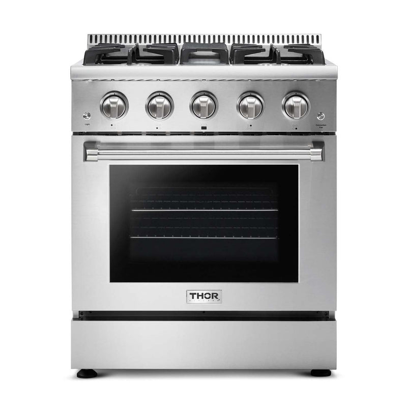 Thor Kitchen 2-Piece Pro Appliance Package - 30-Inch Gas Range & Pro-Style Wall Mount Hood in Stainless Steel