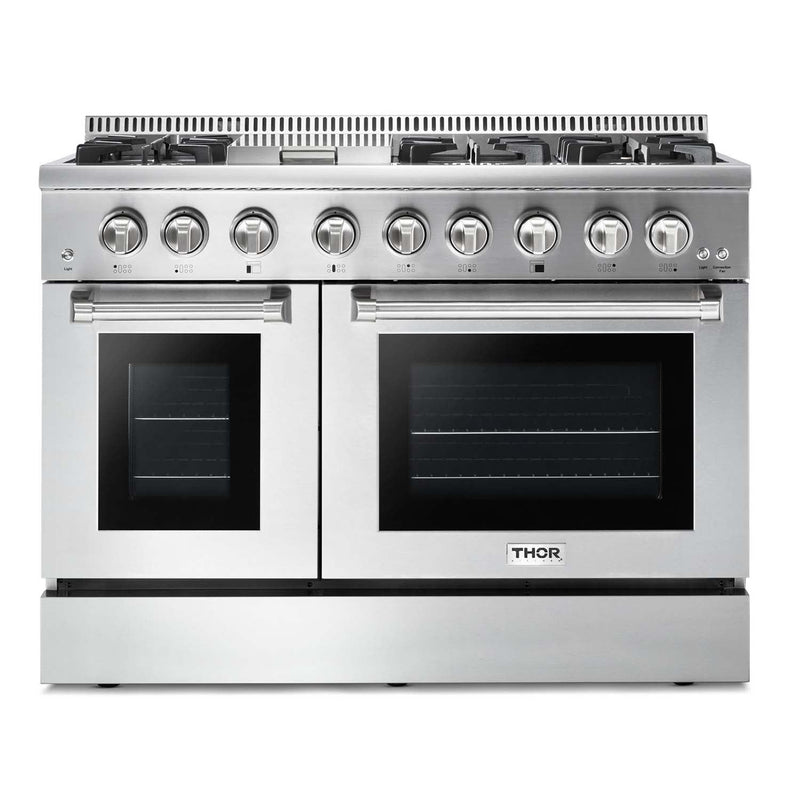 Thor Kitchen 2-Piece Pro Appliance Package - 48-Inch Dual Fuel Range & Under Cabinet 16.5-Inch Tall Hood in Stainless Steel