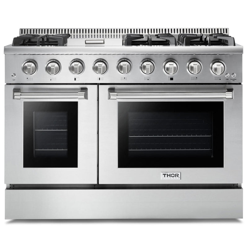 Thor Kitchen 2-Piece Pro Appliance Package - 48-Inch Gas Range & Under Cabinet 16.5-Inch Tall Hood in Stainless Steel