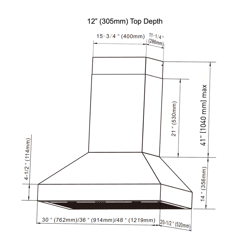 Thor Kitchen 36” Professional Wall Mount Pyramid Range Hood with 800 CFM Motor in Stainless Steel (TRH36P)