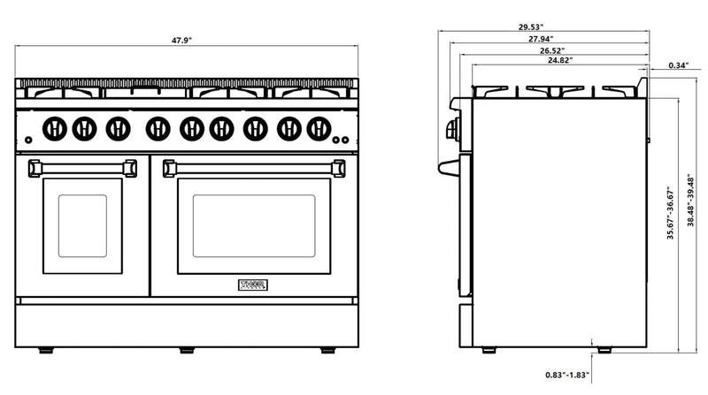 Thor Kitchen 48-Inch 6.7 cu. ft. Dual Fuel Range in Stainless Steel (HRD4803U)