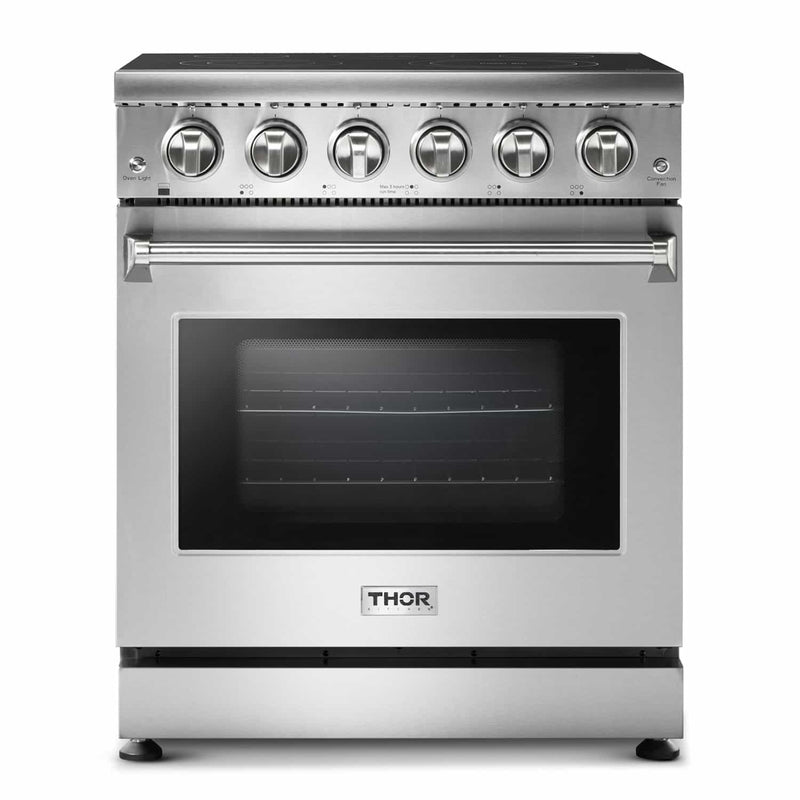 Thor Kitchen 6-Piece Appliance Package - 30-Inch Electric Range, Refrigerator, Under Cabinet Hood, Dishwasher, Microwave Drawer, & Wine Cooler in Stainless Steel