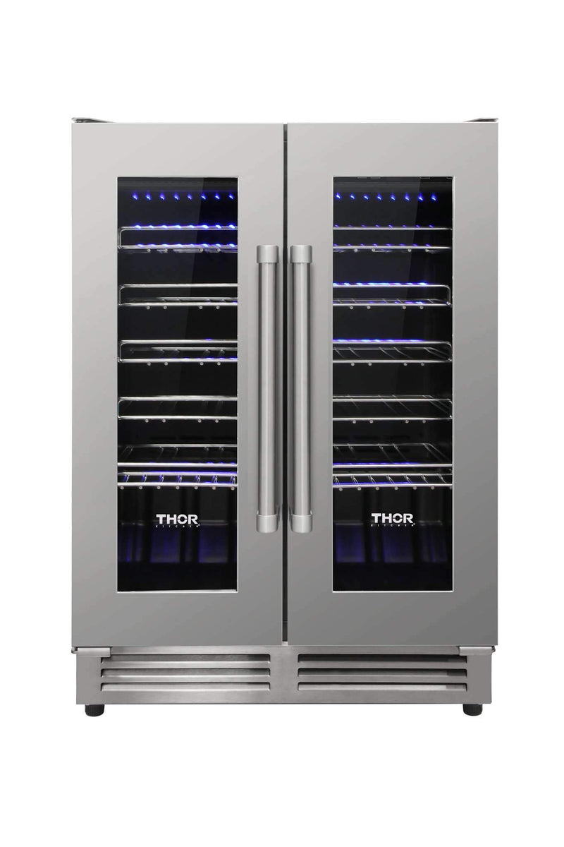 Thor Kitchen 6-Piece Pro Appliance Package - 30-Inch Dual Fuel Range, French Door Refrigerator, Pro-Style Wall Mount Hood, Dishwasher, Microwave Drawer, & Wine Cooler in Stainless Steel