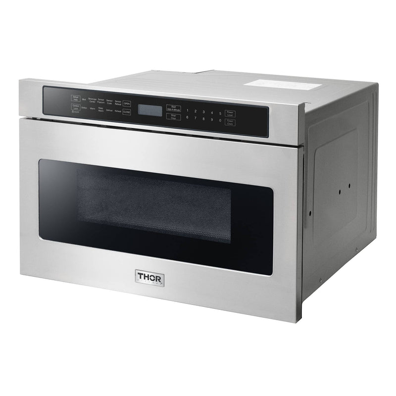 Thor Kitchen 6-Piece Pro Appliance Package - 30-Inch Gas Range, French Door Refrigerator, Under Cabinet Hood, Dishwasher, Microwave Drawer, & Wine Cooler in Stainless Steel