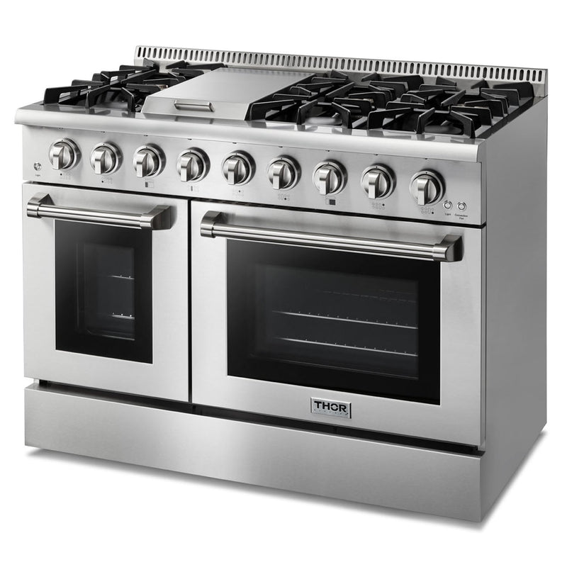 Thor Kitchen 6-Piece Pro Appliance Package - 48-Inch Gas Range, Refrigerator, Dishwasher, Under Cabinet Hood, Microwave Drawer, & Wine Cooler in Stainless Steel