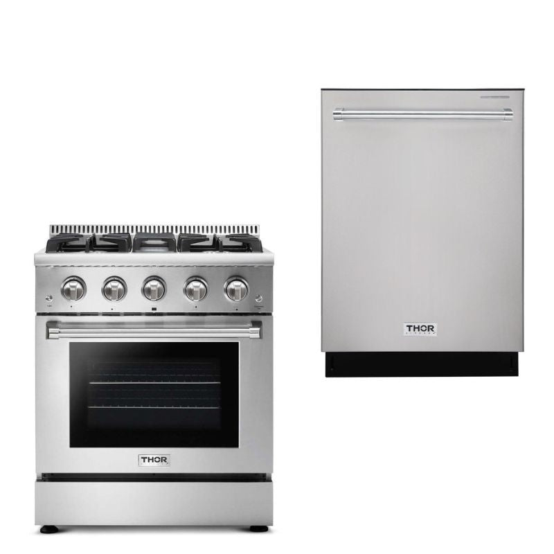 Thor Kitchen Appliance 30 in. Professional Gas Range & Dishwasher Package - HDW-HRG3080U-SS - MyBBQDirect