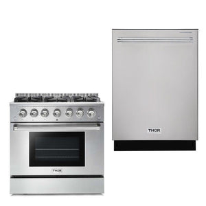 Thor Kitchen Appliance 36 in. Gas Range & Dishwasher Professional Package - HDW-HRG3618U-SS - MyBBQDirect