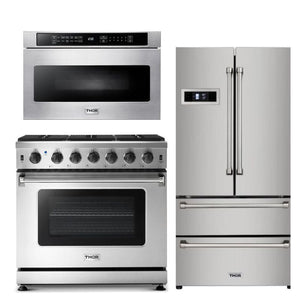 Thor Kitchen Appliance 36 in. Gas Range, Refrigerator & Microwave Drawer Professional Package - TMD-HRG3618U-2401 - MyBBQDirect