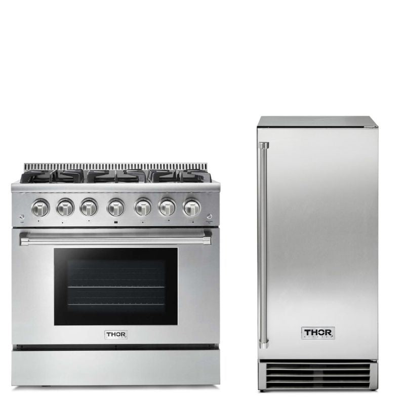 Thor Kitchen Appliance 36 in. Natural Gas Range & 36 in. Ice Maker Professional Package - TIM-HRG3618U-1501 - MyBBQDirect