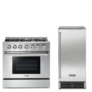Thor Kitchen Appliance 36 in. Natural Gas Range & 36 in. Ice Maker Professional Package - TIM-HRG3618U-1501 - MyBBQDirect