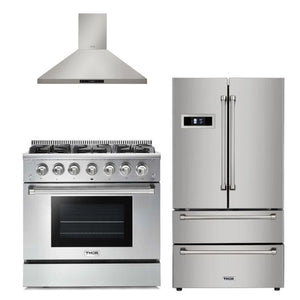 Thor Kitchen Appliance 36 in. Natural Gas Range, Range Hood & Refrigerator Professional Package - HRH-HRG3618U-3607 - MyBBQDirect
