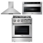 Thor Kitchen Appliance Package - 30 in. Gas Burner/Electric Oven Range, Range Hood, Microwave Drawer