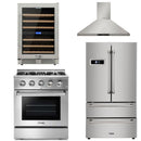 Thor Kitchen Appliance Package - 30 in. Gas Burner/Electric Oven Range, Range Hood, Refrigerator, Wine Cooler - TWC-HRD3088U