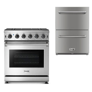 Thor Kitchen Appliance Package 30 in. Gas Range, Double Drawer Refrigerator - TRF-LRG3001U-2401U - MyBBQDirect