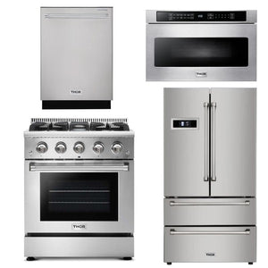 Thor Kitchen Appliance Package - 30 in. Gas Range, Microwave Drawer, Refrigerator & Dishwasher - TMD-HRG3080U-2401 - MyBBQDirect