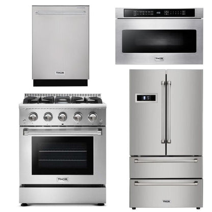Thor Kitchen Appliance Package - 30 in. Gas Range, Microwave Drawer, Refrigerator & Dishwasher - TMD-HRG3080U-2401 - MyBBQDirect