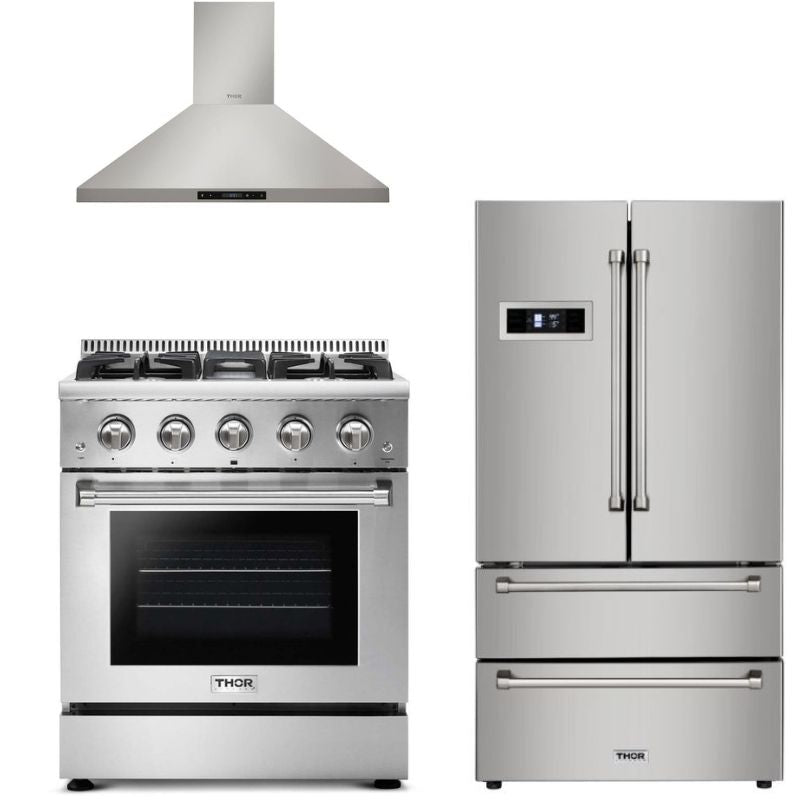 Thor Kitchen Appliance Package - 30 in. Gas Range, Refrigerator & Range Hood - HRH-HRG3080U-3607 - MyBBQDirect