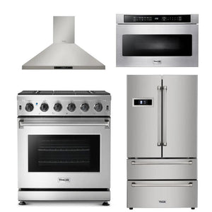Thor Kitchen Appliance Package - 30 in. Natural Gas Range, Range Hood, Refrigerator, Microwave Drawer - TMD-LRG3001U-2401 - MyBBQDirect