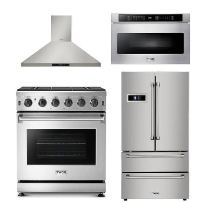 Thor Kitchen Appliance Package - 30 in. Natural Gas Range, Range Hood, Refrigerator, Microwave Drawer - TMD-LRG3001U-2401 - MyBBQDirect