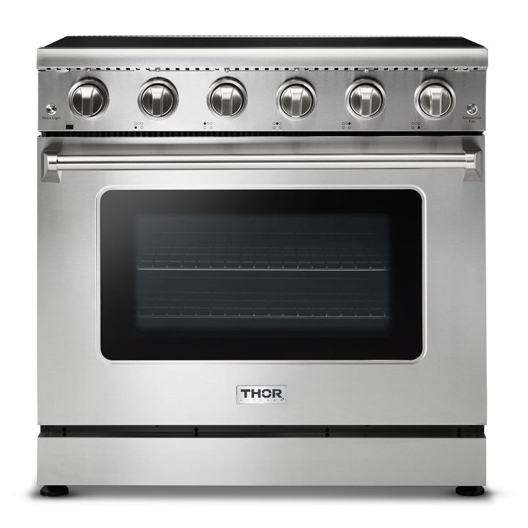 Thor Kitchen Appliance Package - 36 in. Electric Range, Range Hood, Refrigerator, Dishwasher 