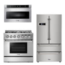 Thor Kitchen Appliance Package - 36 in. Gas Burner/Electric Oven Range, Microwave Drawer, Refrigerator - TMD-HRD3606U-2401