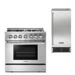 Thor Kitchen Appliance Package - 36 in. Gas Burner/Electric Oven Range & Ice Maker Package - TIM-HRD3606U-1501 - MyBBQDirect