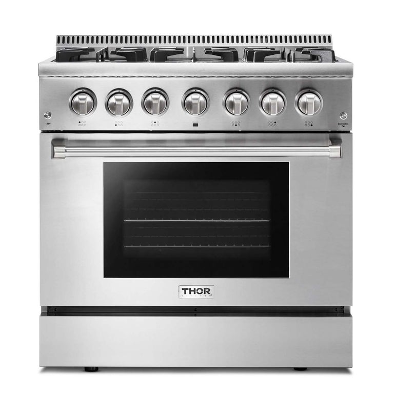 Thor Kitchen Appliance Package - 36 in. Gas Burner/Electric Oven Range & Ice Maker Package - TIM-HRD3606U-1501 - MyBBQDirect