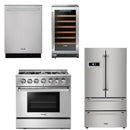 Thor Kitchen Appliance Package - 36 in. Gas Burner/Electric Oven Range, Wine Cooler, Dishwasher, Refrigerator - HWC-HRD3606U-2405U