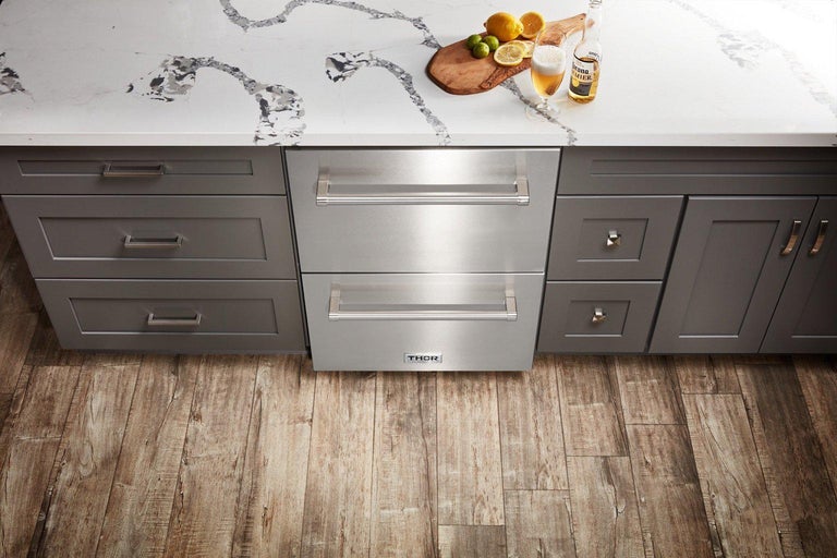 Thor Kitchen Appliance Package 36 in. Gas Range, 36 in. Range Hood, Double Drawer Refrigerator - TRF-LRG3601U-2401U - MyBBQDirect