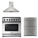 Thor Kitchen Appliance Package 36 in. Gas Range, 36 in. Range Hood, Double Drawer Refrigerator - TRF-LRG3601U-2401U