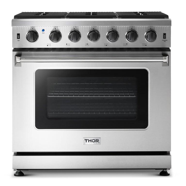 Thor Kitchen Appliance Package 36 in. Gas Range, 36 in. Range Hood, Double Drawer Refrigerator - TRF-LRG3601U-2401U - MyBBQDirect