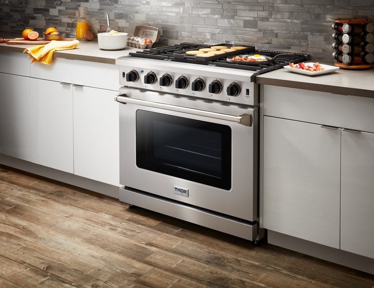 Thor Kitchen Appliance Package 36 in. Gas Range, 36 in. Range Hood, Double Drawer Refrigerator - TRF-LRG3601U-2401U - MyBBQDirect
