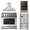 Thor Kitchen Appliance Package - 36 in. Gas Range, Range Hood, Refrigerator, Wine Cooler - HRH-LRG3601U-WC24