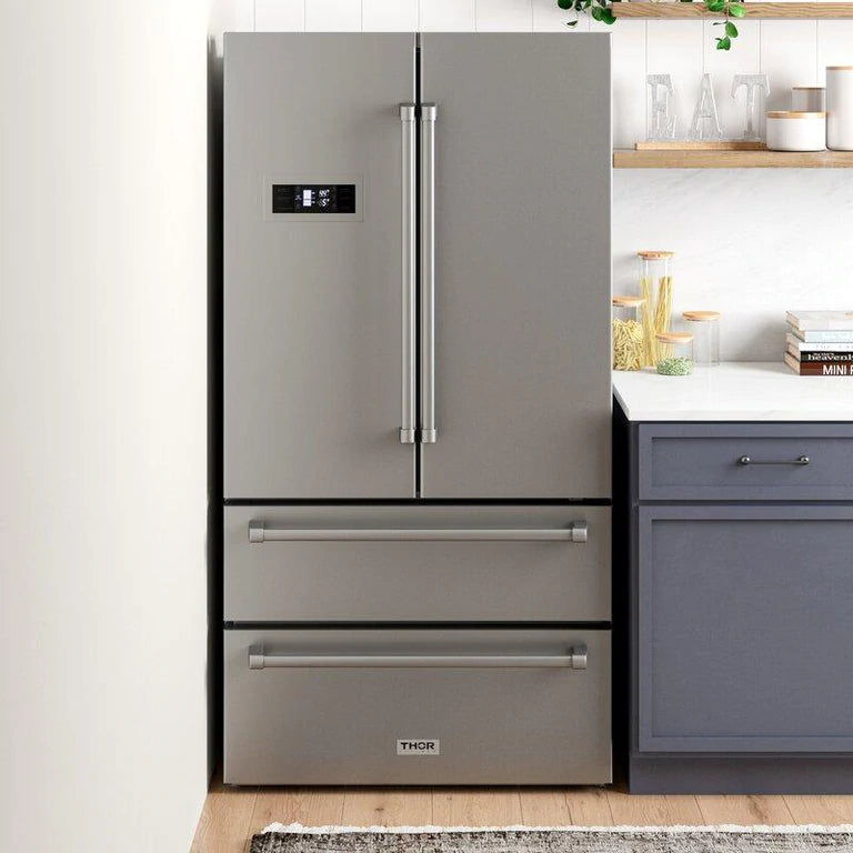 Thor Kitchen Appliance Package - 36 in. Gas Range, Range Hood, Refrigerator, Wine Cooler - HRH-LRG3601U-WC24 - MyBBQDirect