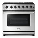 Thor Kitchen Appliance Package - 36 in. Gas Range, Range Hood, Refrigerator, Wine Cooler - HRH-LRG3601U-WC24