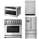 Thor Kitchen Appliance Package - 36 in. Gas Range, Refrigerator, Dishwasher, Microwave Drawer -  TMD-HDW2401SS-2401