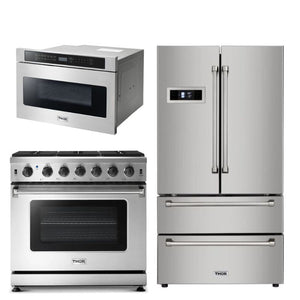 Thor Kitchen Appliance Package - 36 in. Gas Range, Refrigerator, Microwave Drawer - TMD-LRG3601U - MyBBQDirect