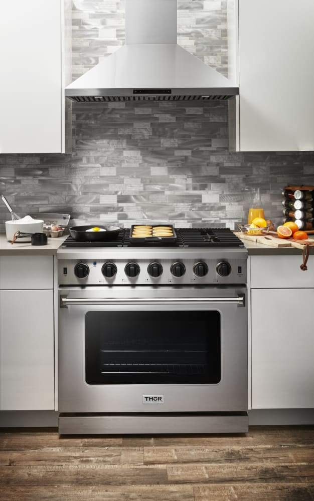 Thor Kitchen Appliance Package - 36 in. Gas Range, Refrigerator, Microwave Drawer - TMD-LRG3601U - MyBBQDirect