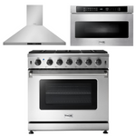Thor Kitchen Appliance Package - 36 in. Natural Gas Range, Range Hood, Microwave Drawer