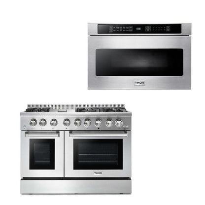 Thor Kitchen Appliance Package - 48 in. Gas Burner, Electric Oven Range and Microwave Drawer - TMD-HRD4803U-2401 - MyBBQDirect
