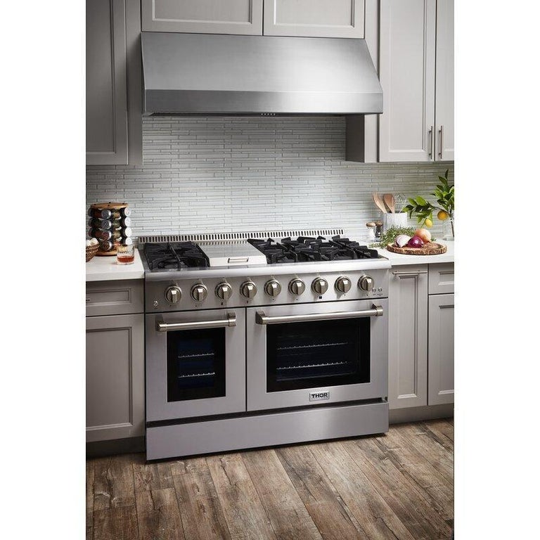 Thor Kitchen Appliance Package - 48 in. Gas Burner, Electric Oven Range and Microwave Drawer - TMD-HRD4803U-2401 - MyBBQDirect