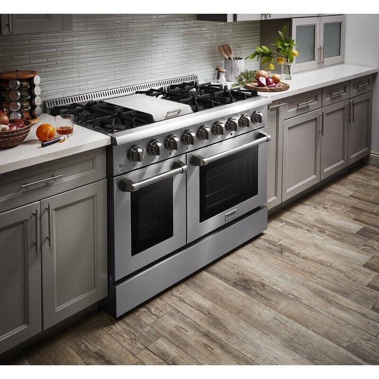 Thor Kitchen Appliance Package - 48 in. Gas Burner, Electric Oven Range and Microwave Drawer - TMD-HRD4803U-2401 - MyBBQDirect
