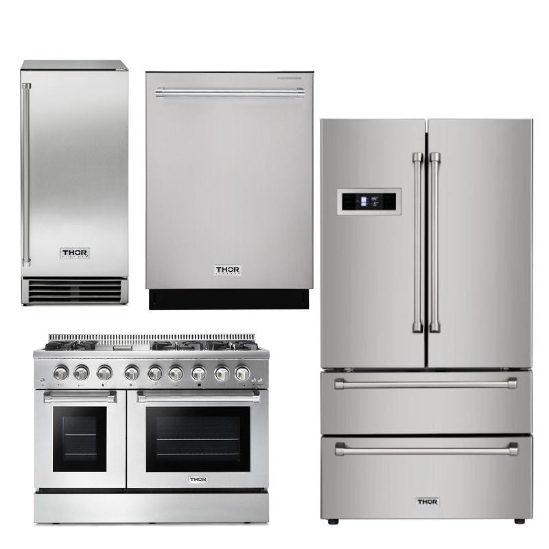 Thor Kitchen Appliance Package - 48 in. Gas Burner/Electric Oven Range, Ice Maker, Refrigerator, Dishwasher - TIM-HRD4803U-TIM-HRD4803U-3601F - MyBBQDirect