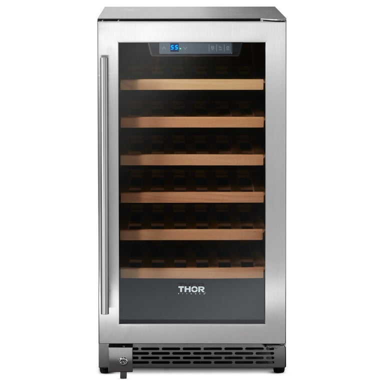 Thor Kitchen Appliance Package - 48 in. Gas Burner/Electric Oven Range, Refrigerator, Wine Cooler - HWC-HRD4803U-5U - MyBBQDirect