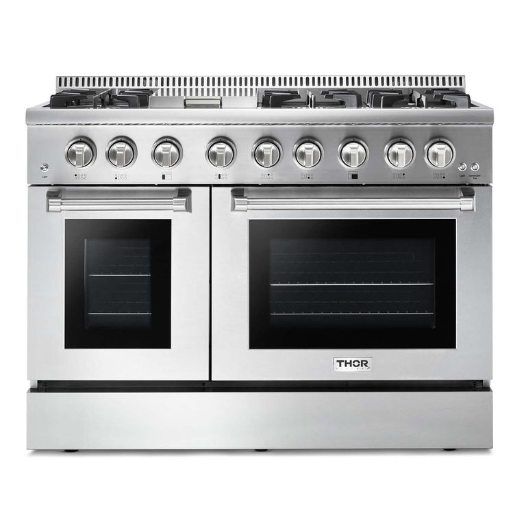 Thor Kitchen Appliance Package - 48 in. Gas Burner/Electric Oven Range, Refrigerator, Wine Cooler - HWC-HRD4803U-5U - MyBBQDirect