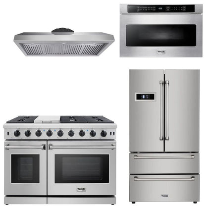 Thor Kitchen Appliance Package - 48 in. Gas Range, Microwave Drawer, Refrigerator, Range Hood - TMD-LRG4807U-2401 - MyBBQDirect