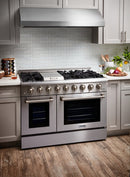 Thor Kitchen Appliance Package - 48 in. Gas Range, Microwave Drawer, Refrigerator, Range Hood - TMD-LRG4807U-2401