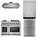 Thor Kitchen Appliance Package - 48 in. Gas Range, Range Hood, Double Drawer Refrigerator, Dishwasher - TRF-LRG4807U-601F