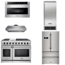 Thor Kitchen Appliance Package - 48 in. Gas Range, Range Hood, Ice Maker, Refrigerator, Microwave Drawer - HRF-TIMLRG4807U-TMD